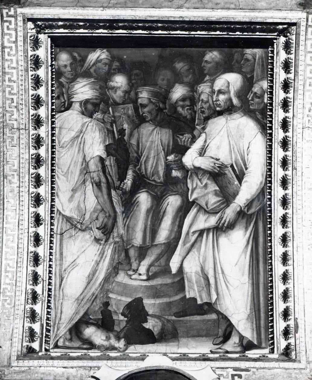 Cosimo de Medici assis parmi les philosophes et artistes dans la Sala di Cosimo il Vecchio - Giorgio Vasari