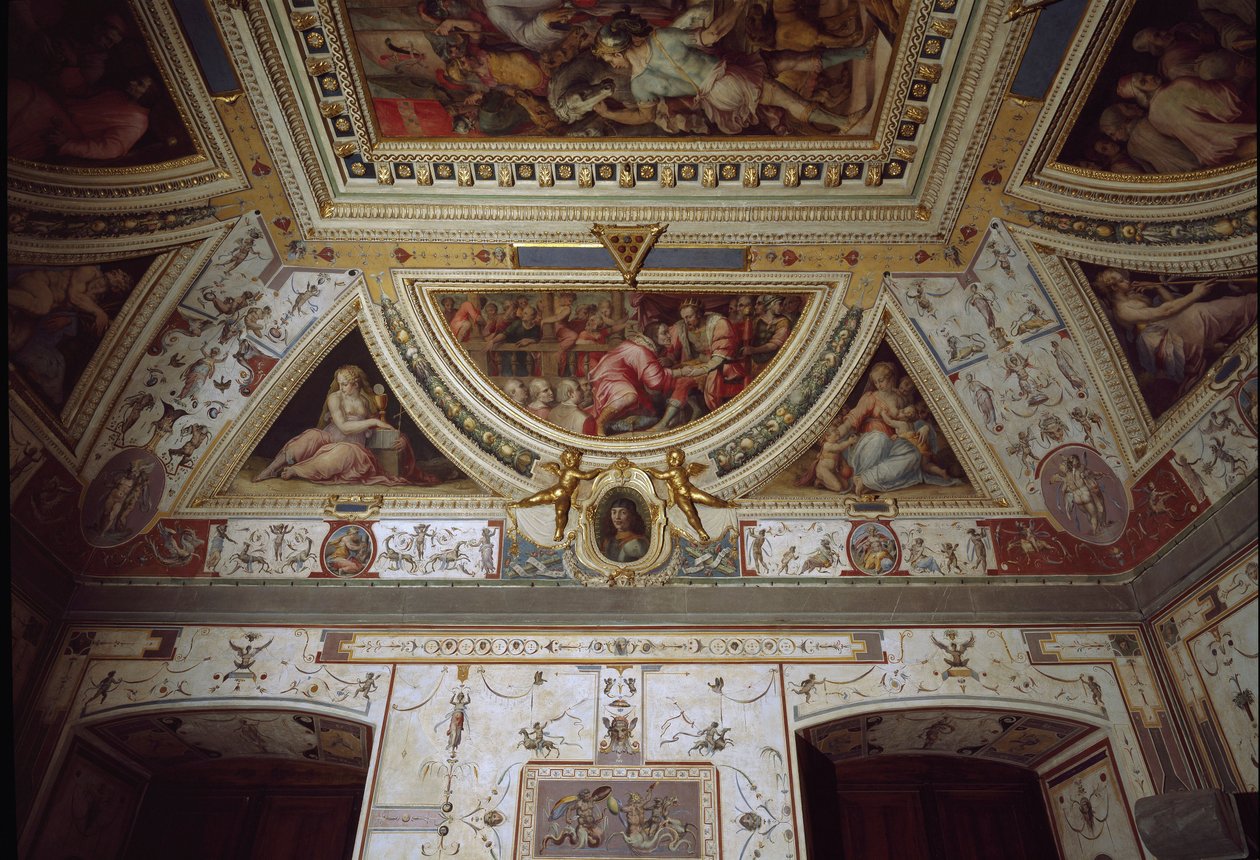 Détail de la salle de Lorenzo il Magnifico représentant sa visite à Naples (fresque) - Giorgio Vasari