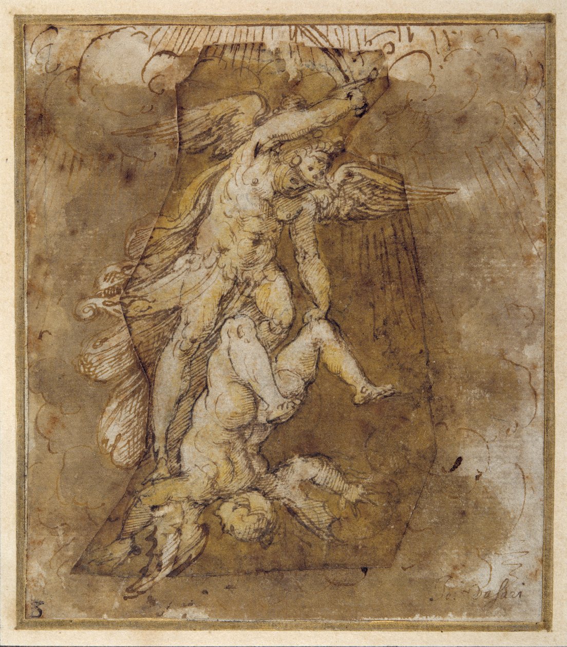 Dessin pour les anges de la voûte de Saint Michel, vers 1511-74 (plume, encre et lavis) - Giorgio Vasari