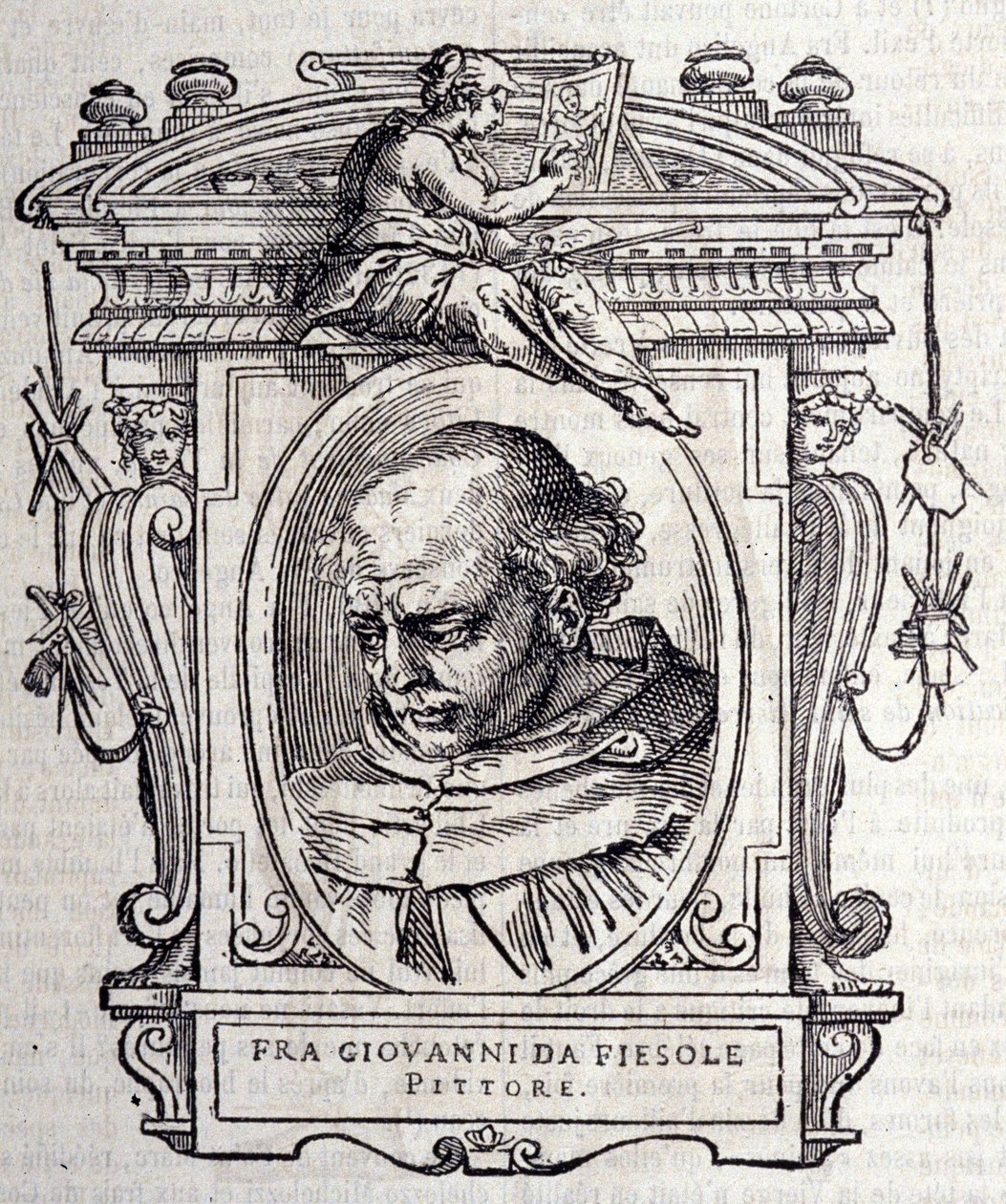 Portrait de Beato Angelico dit Fra Angelico (Guido Di Pietro Da Mugello) 1390-1455, peintre italien. Dans "Vies des meilleurs sculpteurs et architectes italiens" par Giorgio Vasari 1568. - Giorgio Vasari