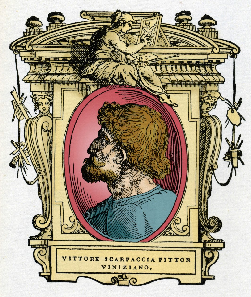 Portrait de Vittore Carpaccio (1460-1526) peintre vénitien. Gravure du traité Vies des plus excellents peintres, sculpteurs et architectes (Le Vite de