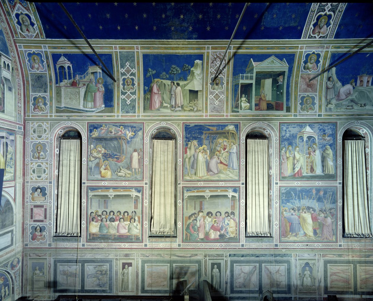 Vue du mur sud représentant des scènes de la vie de Joachim et Anne et de la vie du Christ, vers 1305 - Giotto di Bondone