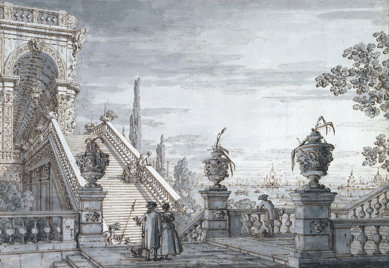 Un caprice avec un escalier monumental - Giovanni Antonio Canal