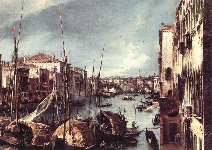 Le Grand Canal avec le pont du Rialto en arrière-plan (détail) - Giovanni Antonio Canal