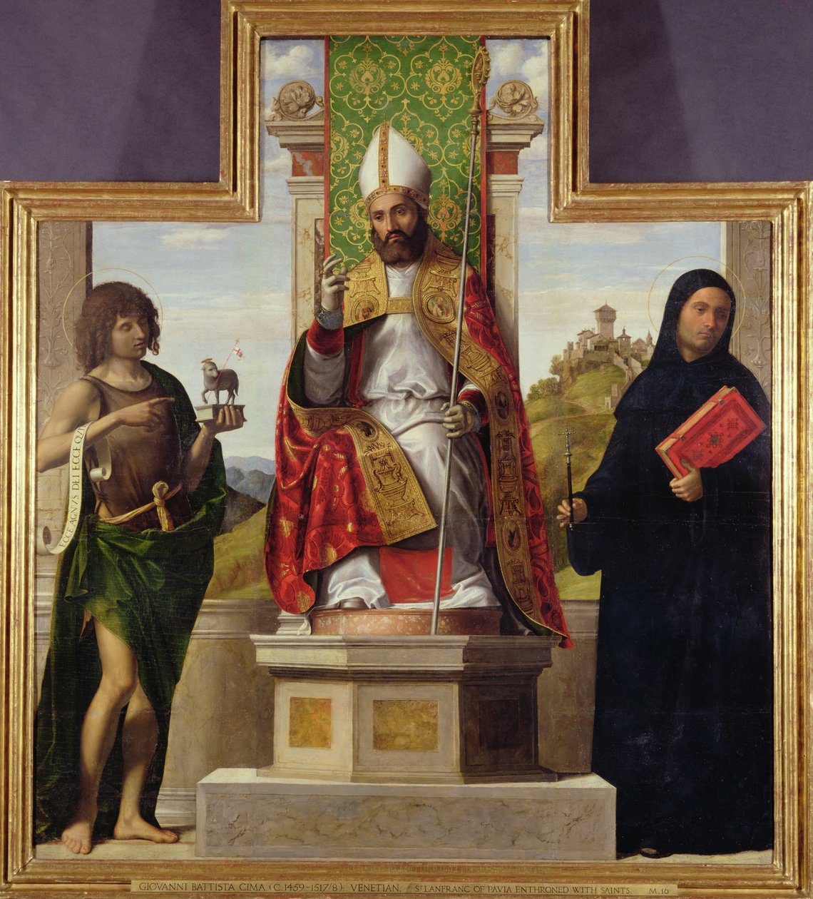 Saint Lanfranc de Pavie intronisé entre Saint Jean-Baptiste et Saint Libère, vers 1515-16 - Giovanni Battista Cima da Conegliano