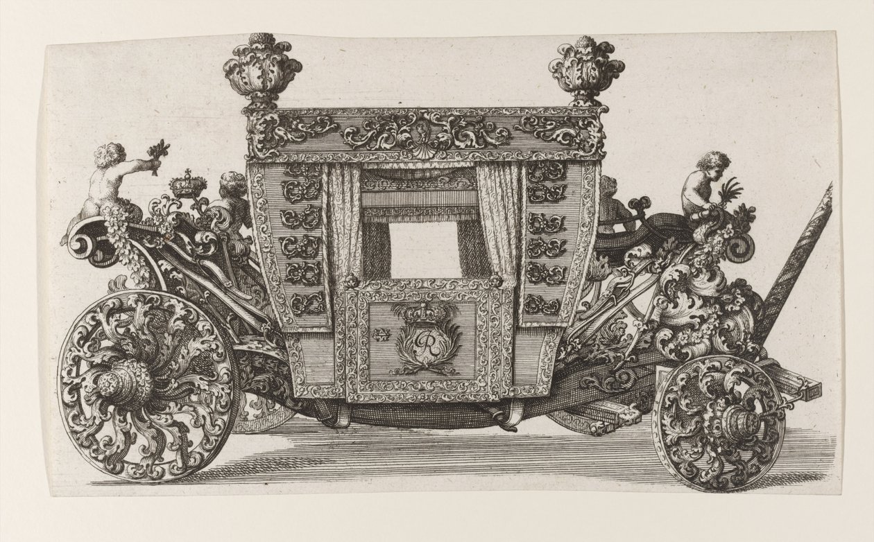 Vue latérale du deuxième carrosse de Lord Castelmaine construit en 1686 par Andrea Cornely d
