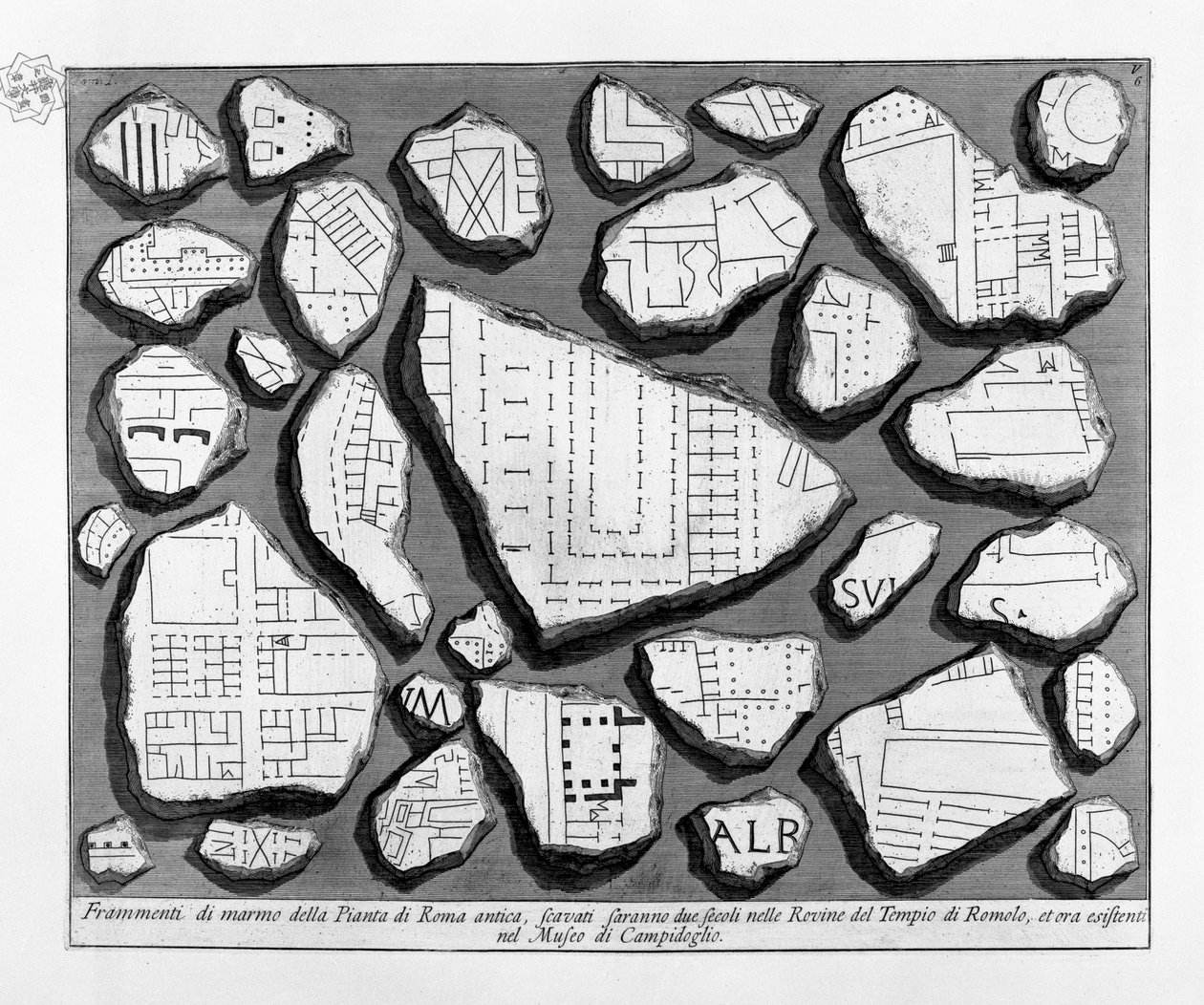 Fragments de marbre du Plan de la Rome antique - Giovanni Battista Piranesi