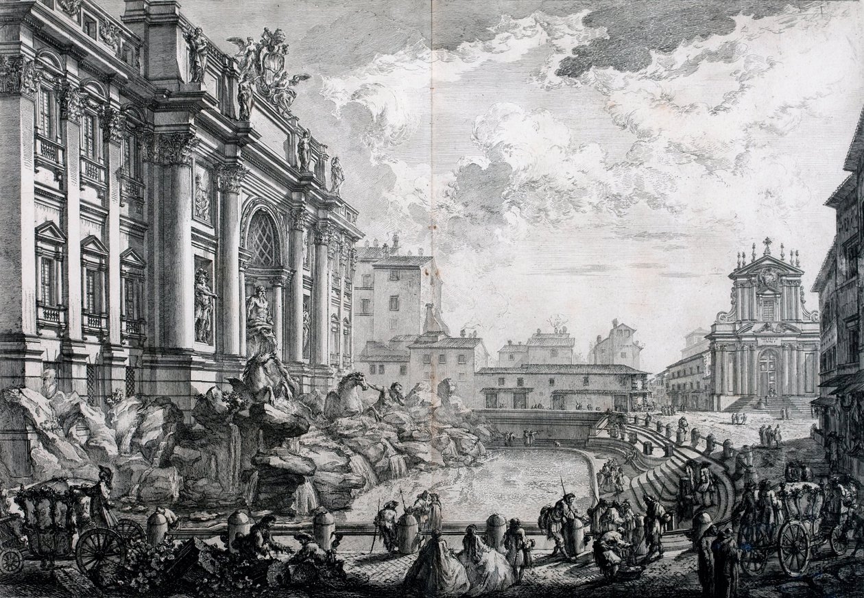 Vue latérale de la fontaine de Trevi, anciennement l