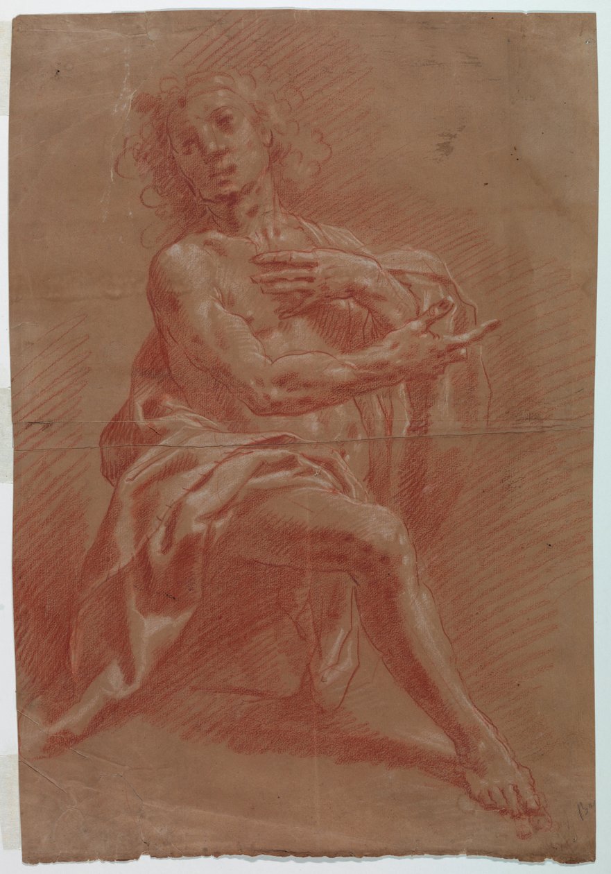 Homme agenouillé, pour une Adoration des bergers - Giovanni Giacomo Barbelli