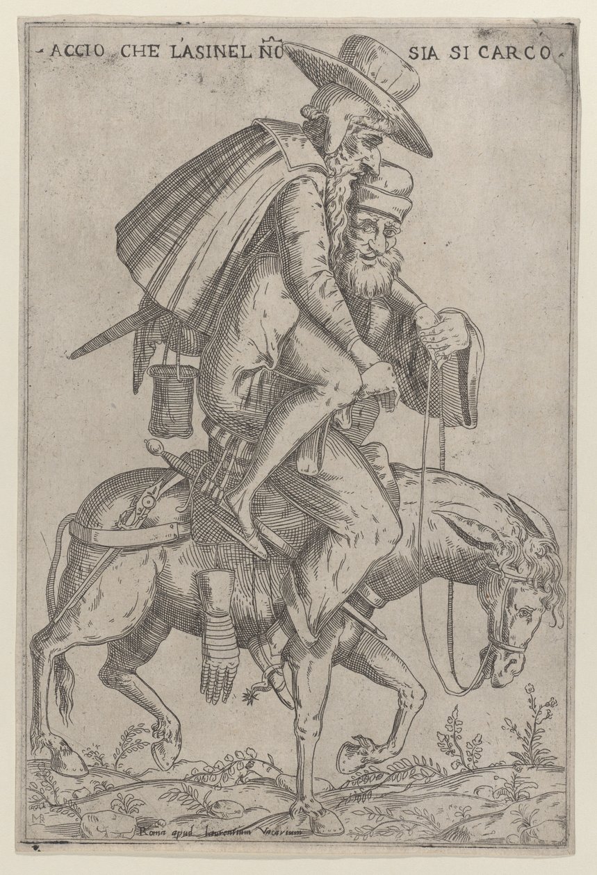 Caricature avec deux hommes sur une mule, 1575-99 - Giovanni Ambrogio Brambilla