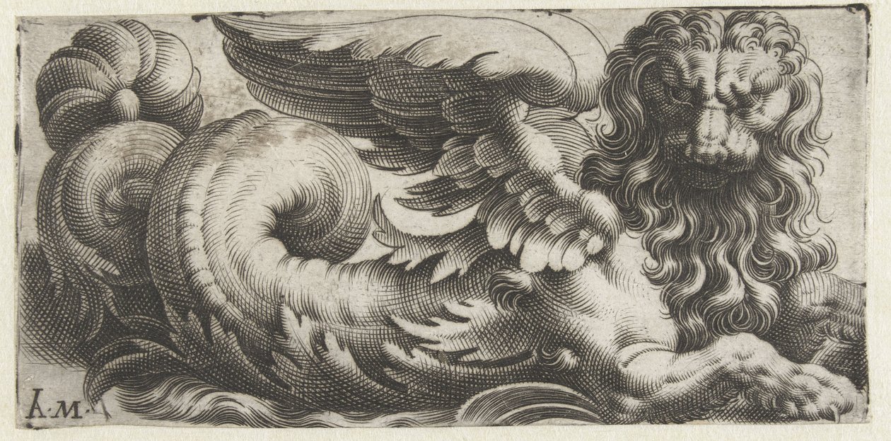 Lion de mer ailé avec crinière ondulée et barbe (Frises avec monstres marins) - Giovanni Andrea Maglioli