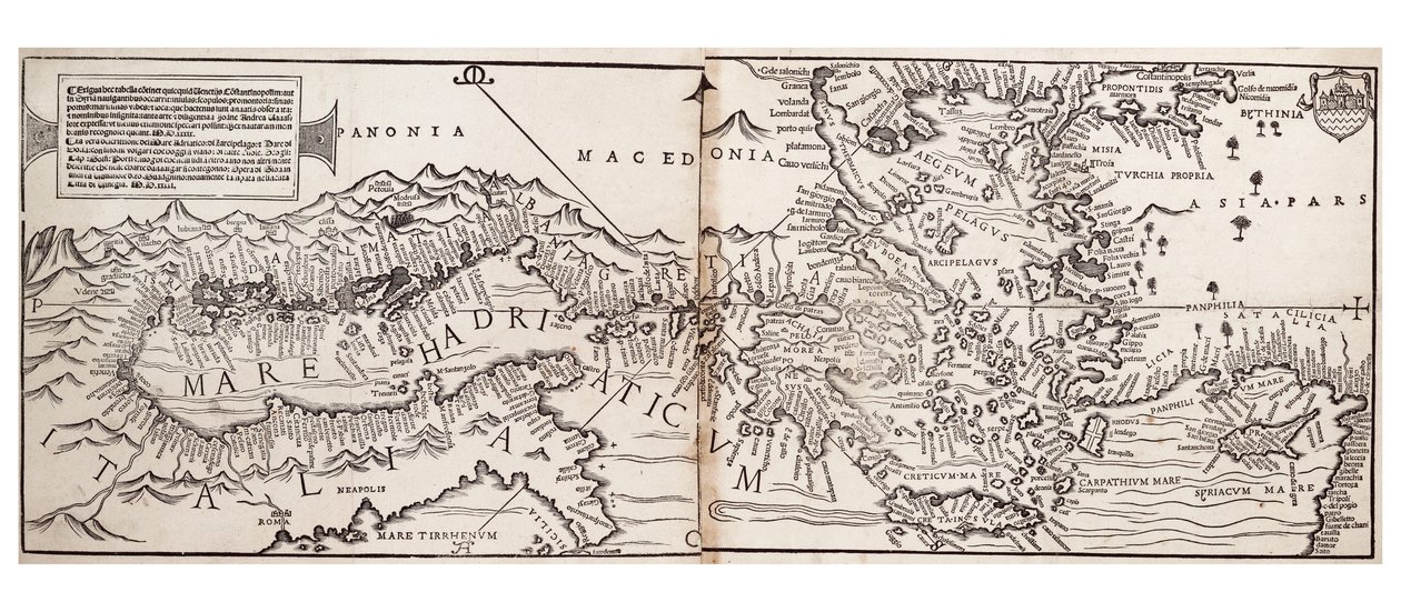 Carte de Vavassore de la mer Méditerranée, considérée comme la plus ancienne carte imprimée survivante - Giovanni Andrea Vavassore