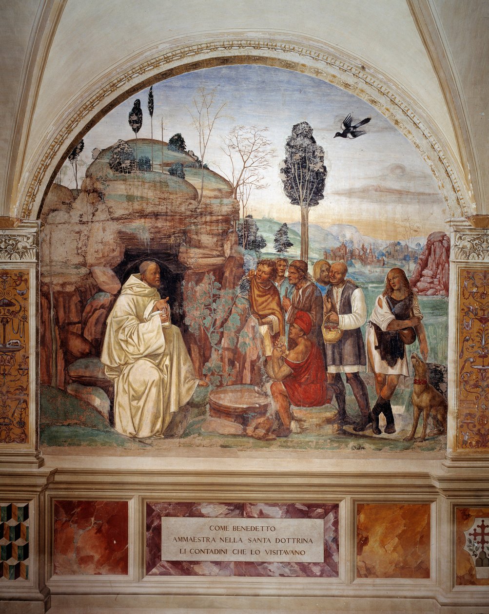 Comment Benoît enseigne la sainte doctrine aux paysans qui lui rendent visite - Giovanni Antonio Bazzi Sodoma