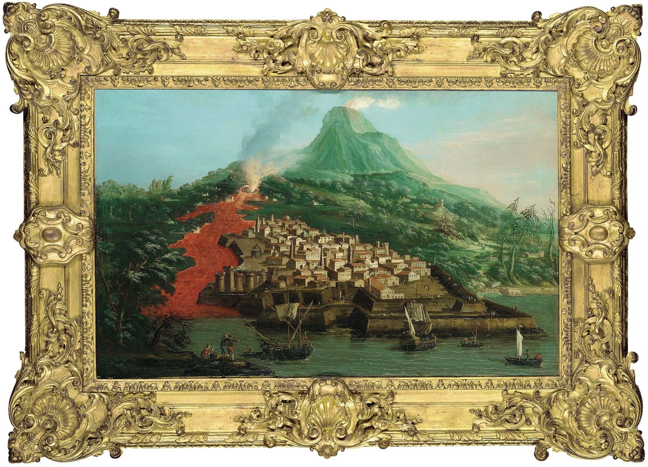 Une île volcanique avec un port et des navires - Giovanni Antonio Canal
