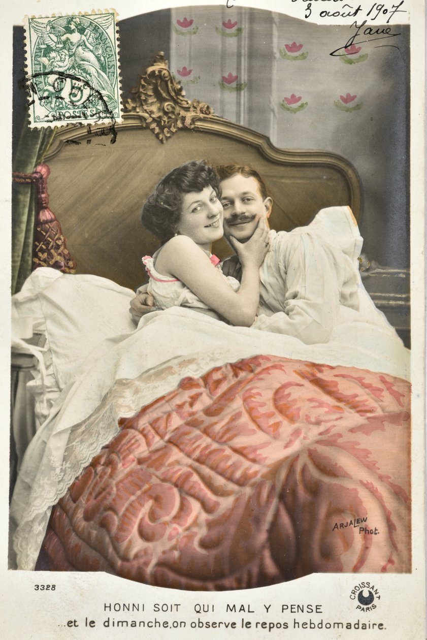 Carte postale : Honni soit qui mal y pense / Repos dominical hebdomadaire - date 1907 - Phillipe de Marlier