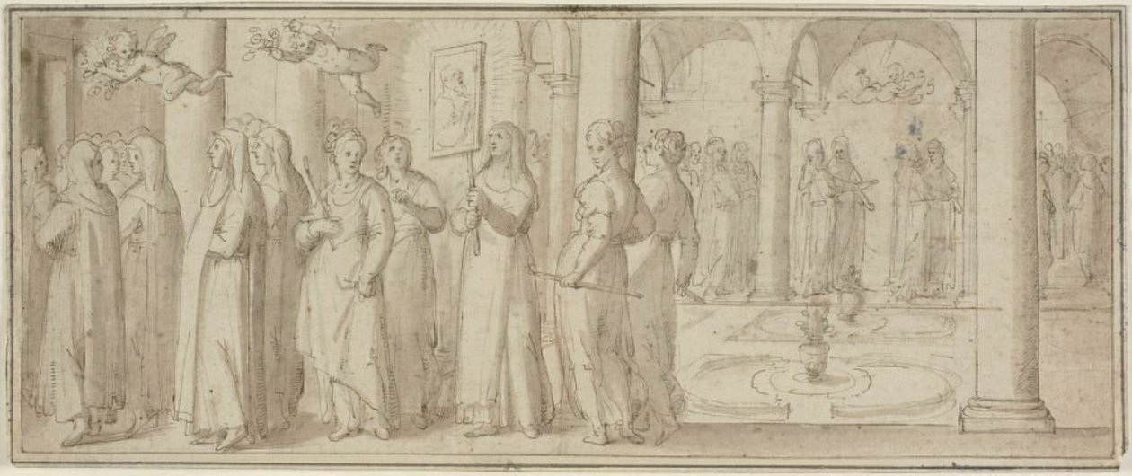 Procession de nonnes et novices honorant un saint homme - Giovanni Balducci