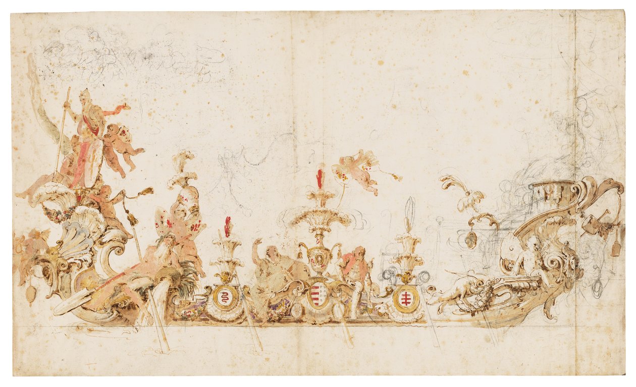 Conception pour une gondole cérémonielle représentant le Triomphe de la Pologne - Giovanni Battista (1696-1770) Tiepolo