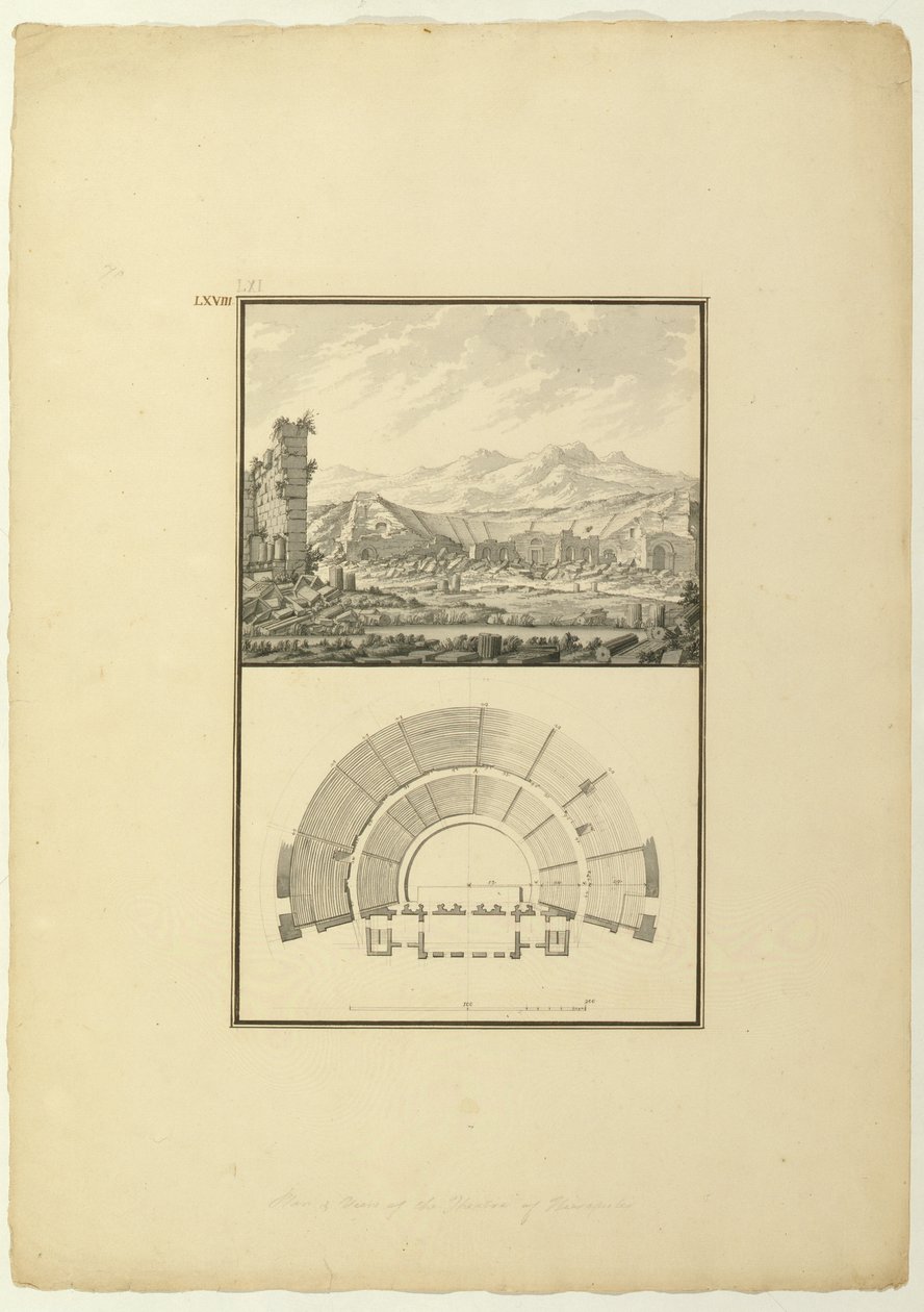 Vue et Plan du Théâtre de Hiérapolis (maintenant Pamukkale), c.1750 - Giovanni Battista Borra