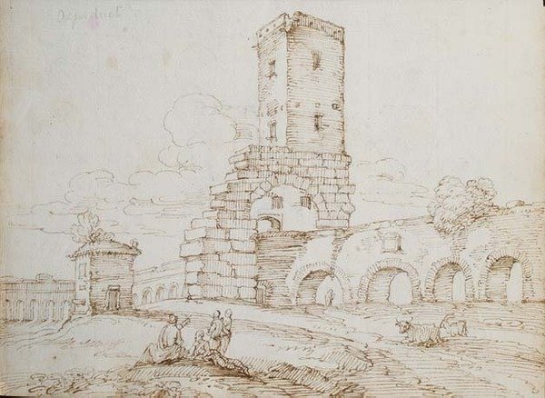 Figures devant un aqueduc - Giovanni Battista Busiri