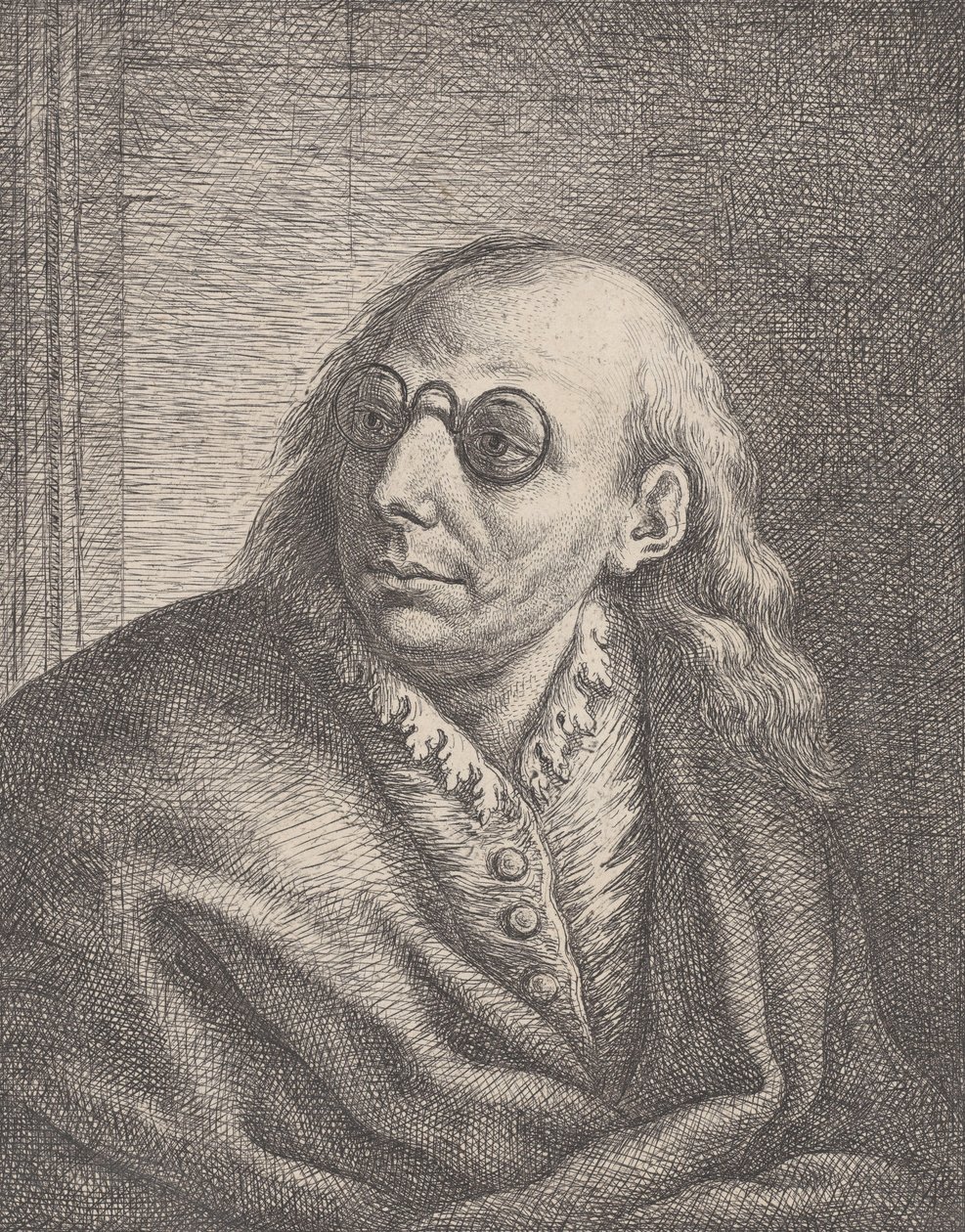 Portrait de Luca Giordano, portant des lunettes rondes et regardant vers la gauche - Giovanni Battista Catenaro