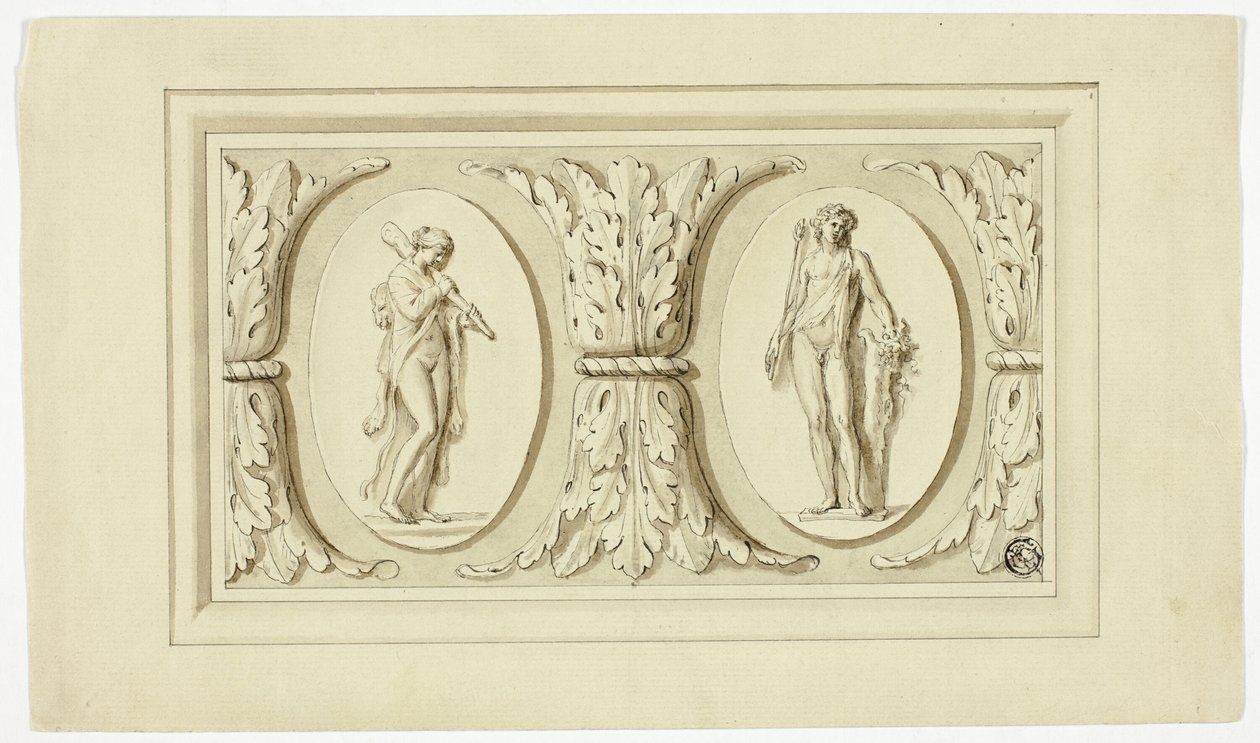 Deux médaillons avec des figures debout d