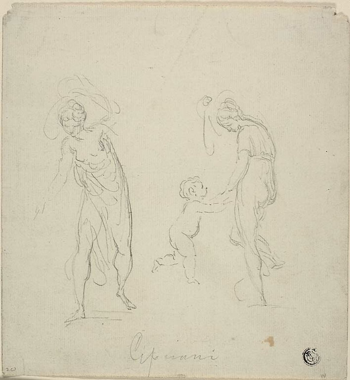 Deux esquisses : Femme debout, Femme dansant avec un enfant - Giovanni Battista Cipriani