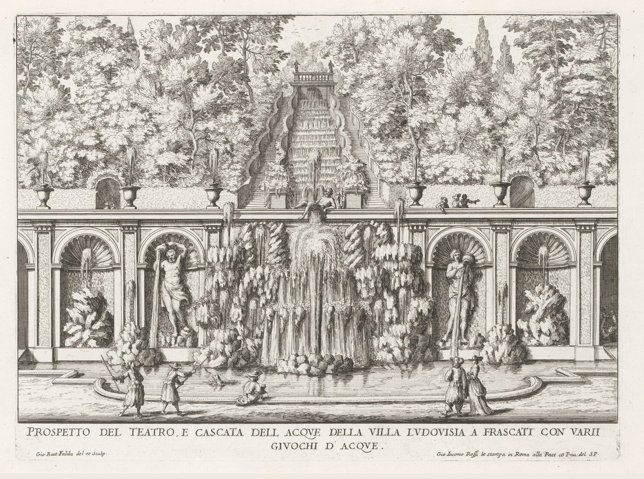 Cascade et Teatro delle Acque dans les jardins de la Villa Torlonia à Frascati - Giovanni Battista Falda