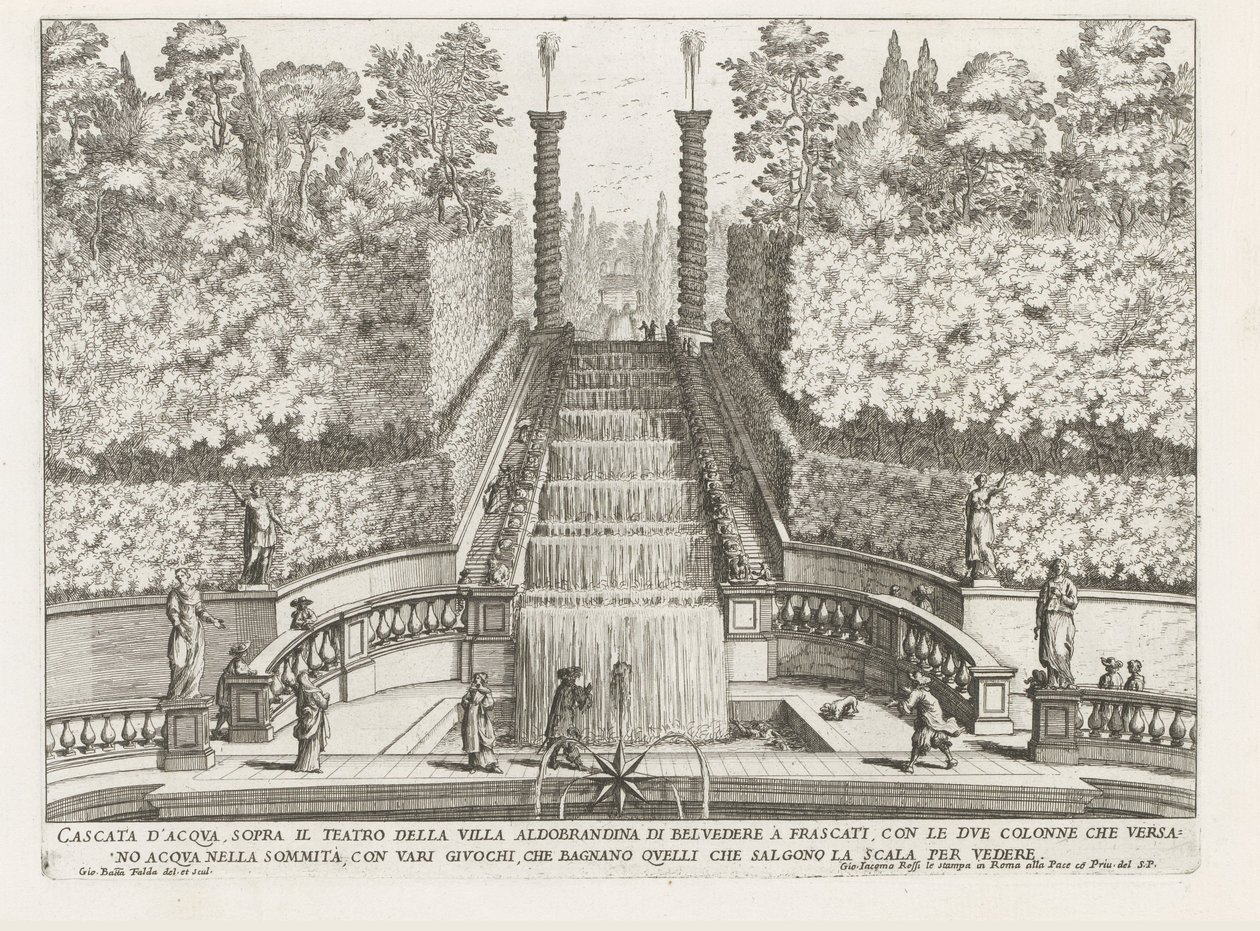 Cascade dans les jardins de la Villa Aldobrandini à Frascati - Giovanni Battista Falda