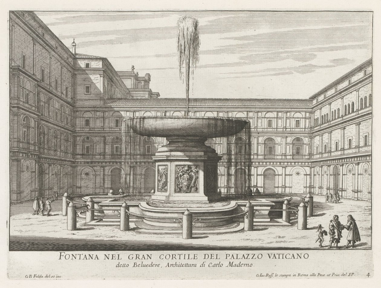Fontaine dans la Cour du Belvédère au Vatican (série des fontaines de Rome) - Giovanni Battista Falda