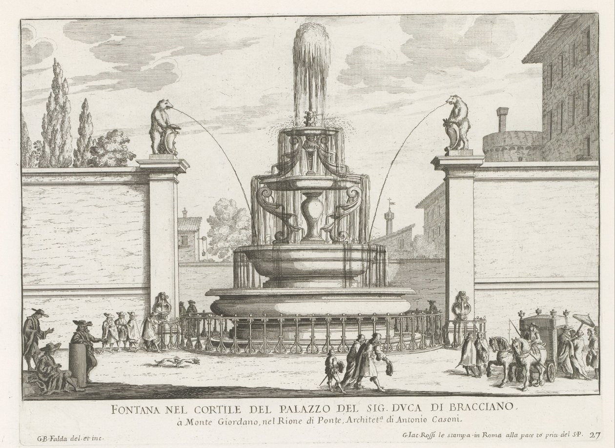 Fontaine dans la cour du Palazzo Taverna à Rome - Giovanni Battista Falda