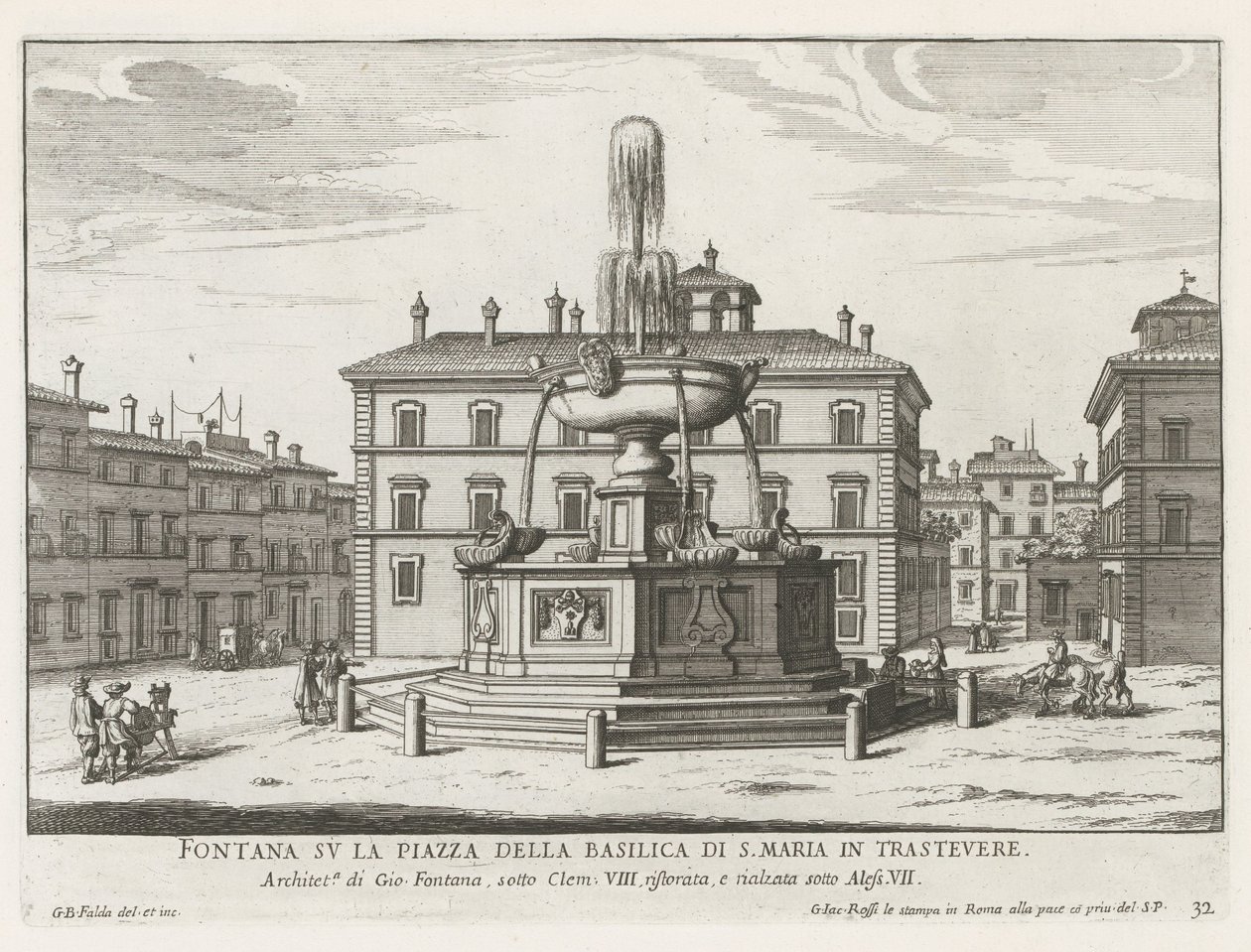 Fontaine sur la Piazza Santa Maria in Trastevere - Giovanni Battista Falda
