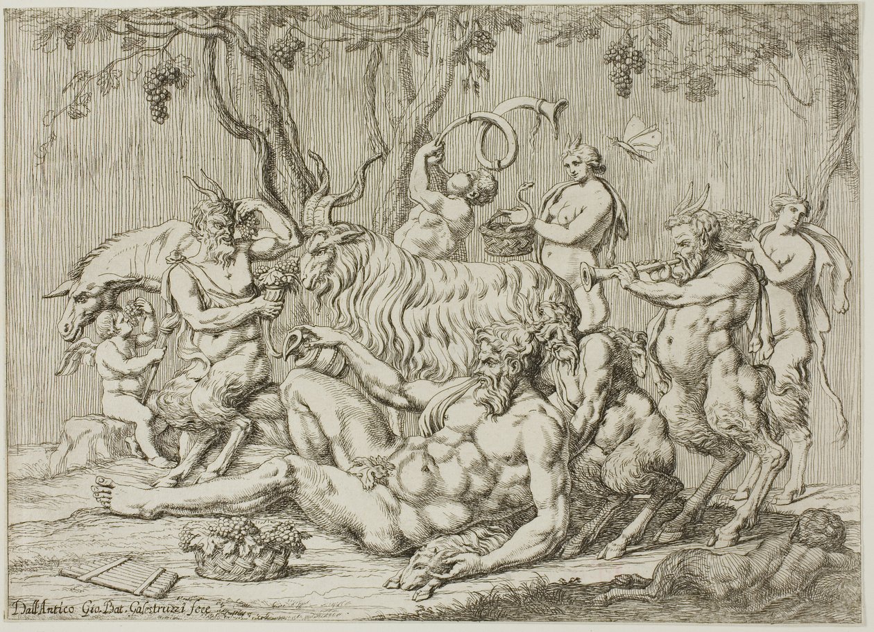 Silène couché avec des chèvres et des satyres - Giovanni Battista Galestruzzi