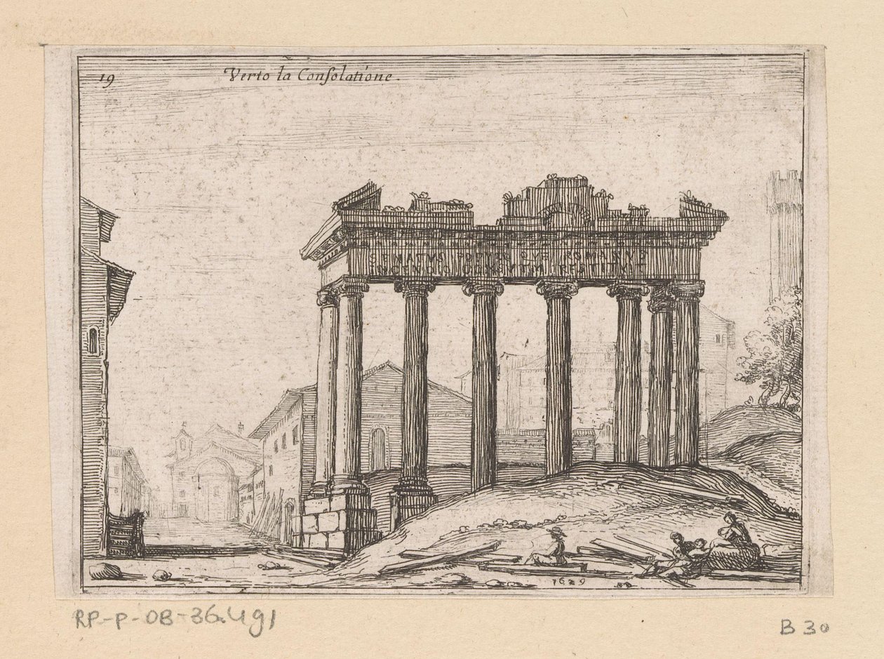 Vestiges du Temple de Saturne sur le Forum Romain à Rome (Verto la Consolatione, Vues de Rome, Alcune vedute et prospettive di luoghi dishabitati di Roma) - Giovanni Battista Mercati