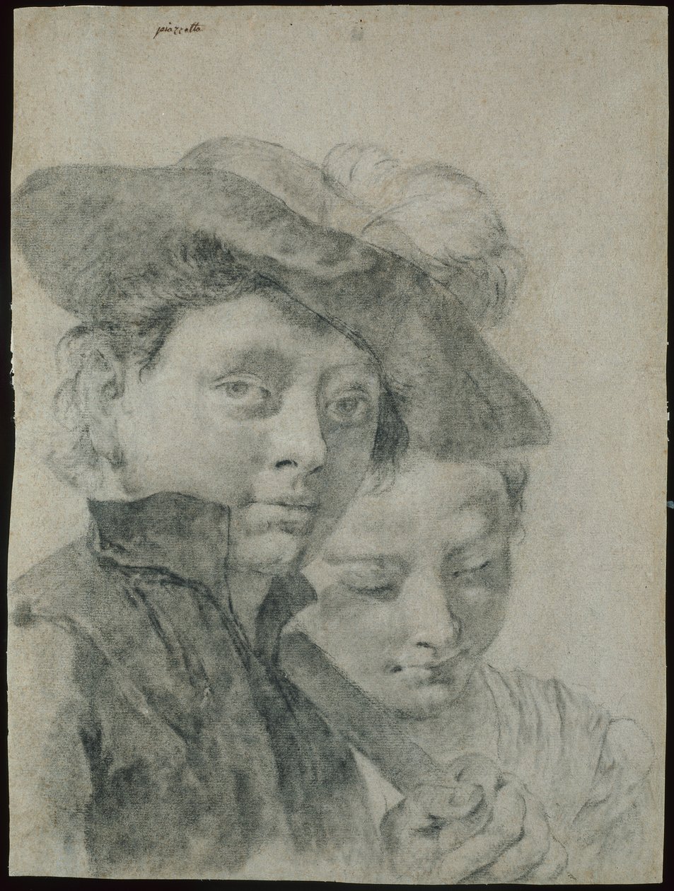 Un jeune garçon portant un chapeau à plumes, et une jeune fille - Giovanni Battista Piazzetta