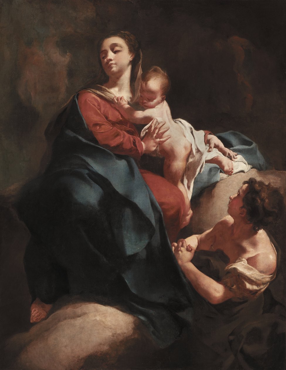 Madone et Enfant avec une Figure Adorante - Giovanni Battista Piazzetta