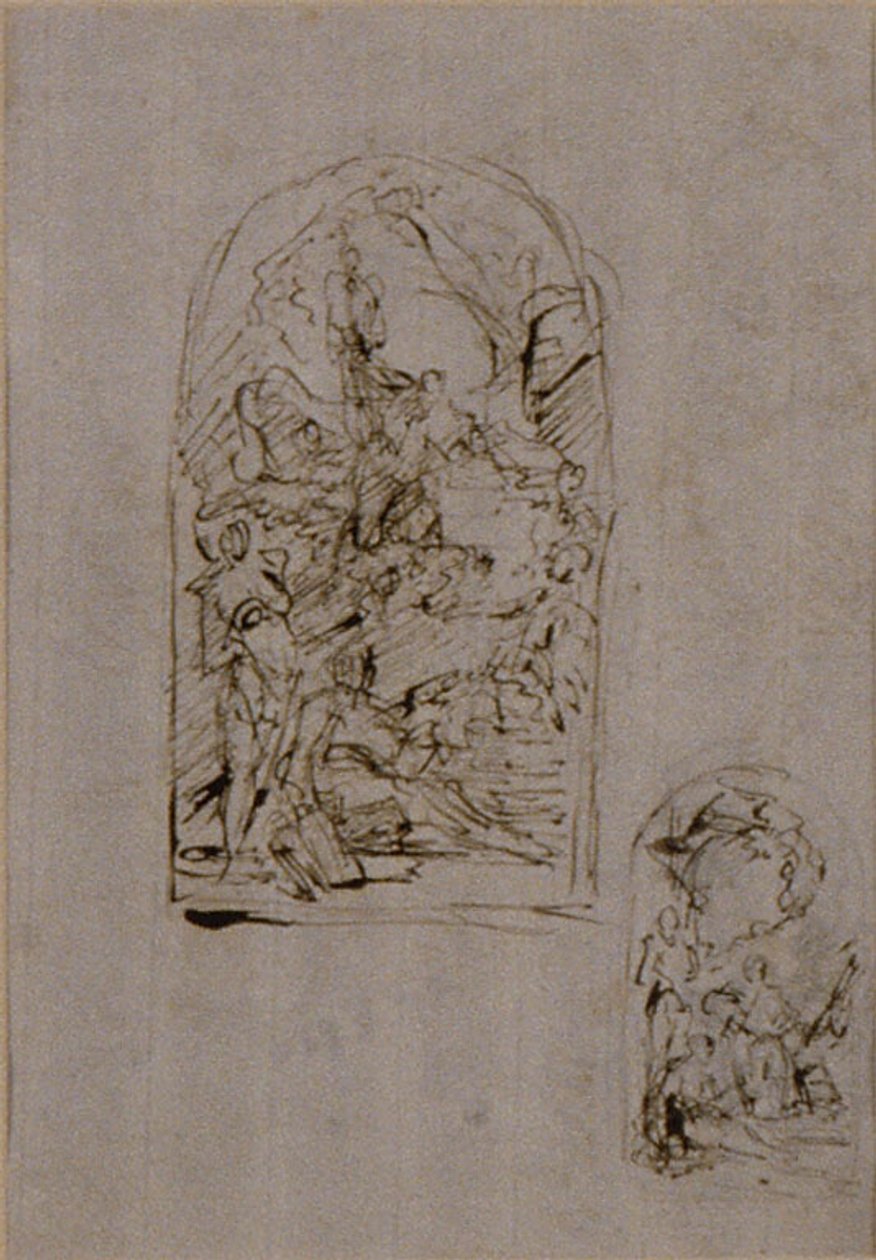Esquisses pour un autel avec Sainte Marguerite de Cortone, Saint Sébastien et Saint Roch (recto) ; Deux esquisses pour un autel (verso) - Giovanni Battista Piazzetta