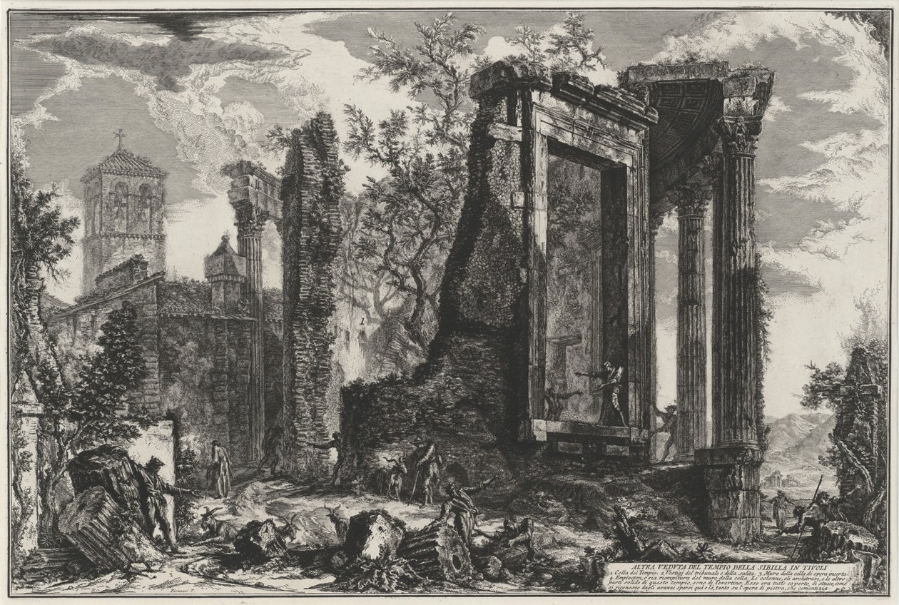 Autre vue du Tempio della Sibilla à Tivoli (tiré de : Vedute di Roma) - Giovanni Battista Piranesi