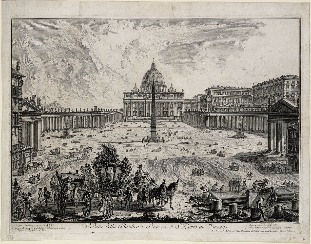 Vue de la basilique et de la place Saint-Pierre au Vatican (extrait de : Vedute di Roma) - Giovanni Battista Piranesi