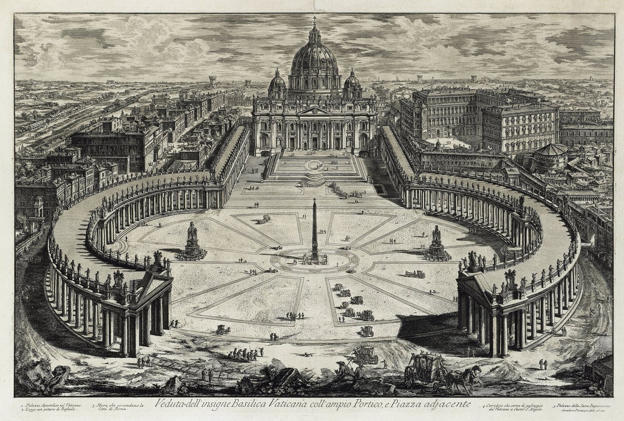 Vue de la place et de la basilique Saint-Pierre au Vatican (de : Vedute di Roma) - Giovanni Battista Piranesi