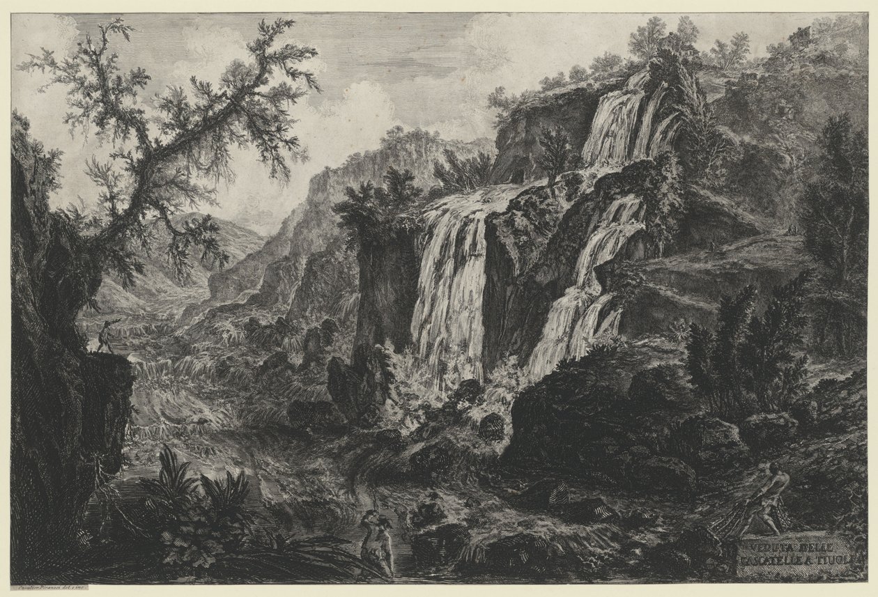 Vue de la cascade à Tivoli (tirée de : Vedute di Roma) - Giovanni Battista Piranesi