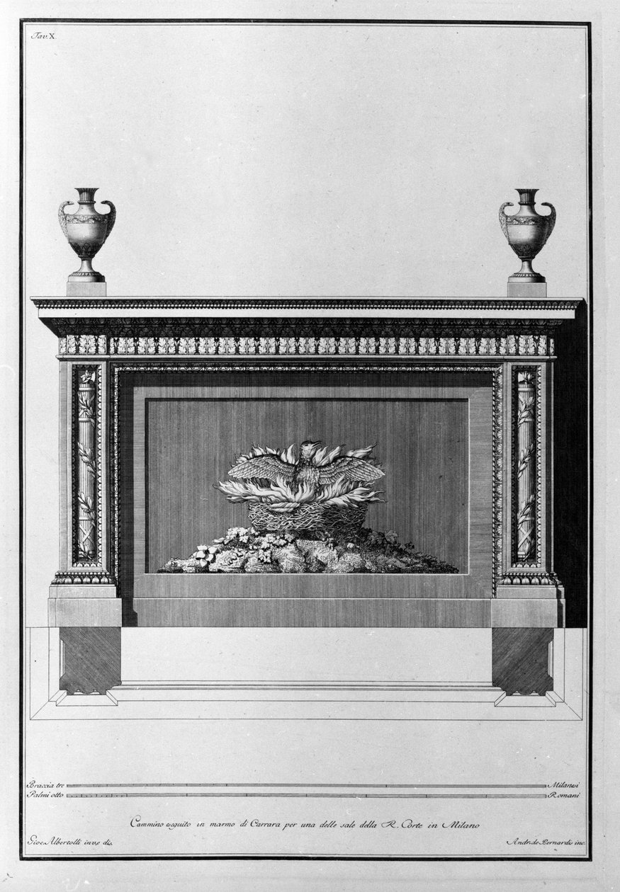 Projet de cheminée en marbre de Carrare pour un salon milanais. Dessin de Giovanni Piranesi (connu sous le nom de Piranese) (1720-1778) - Giovanni Battista Piranesi