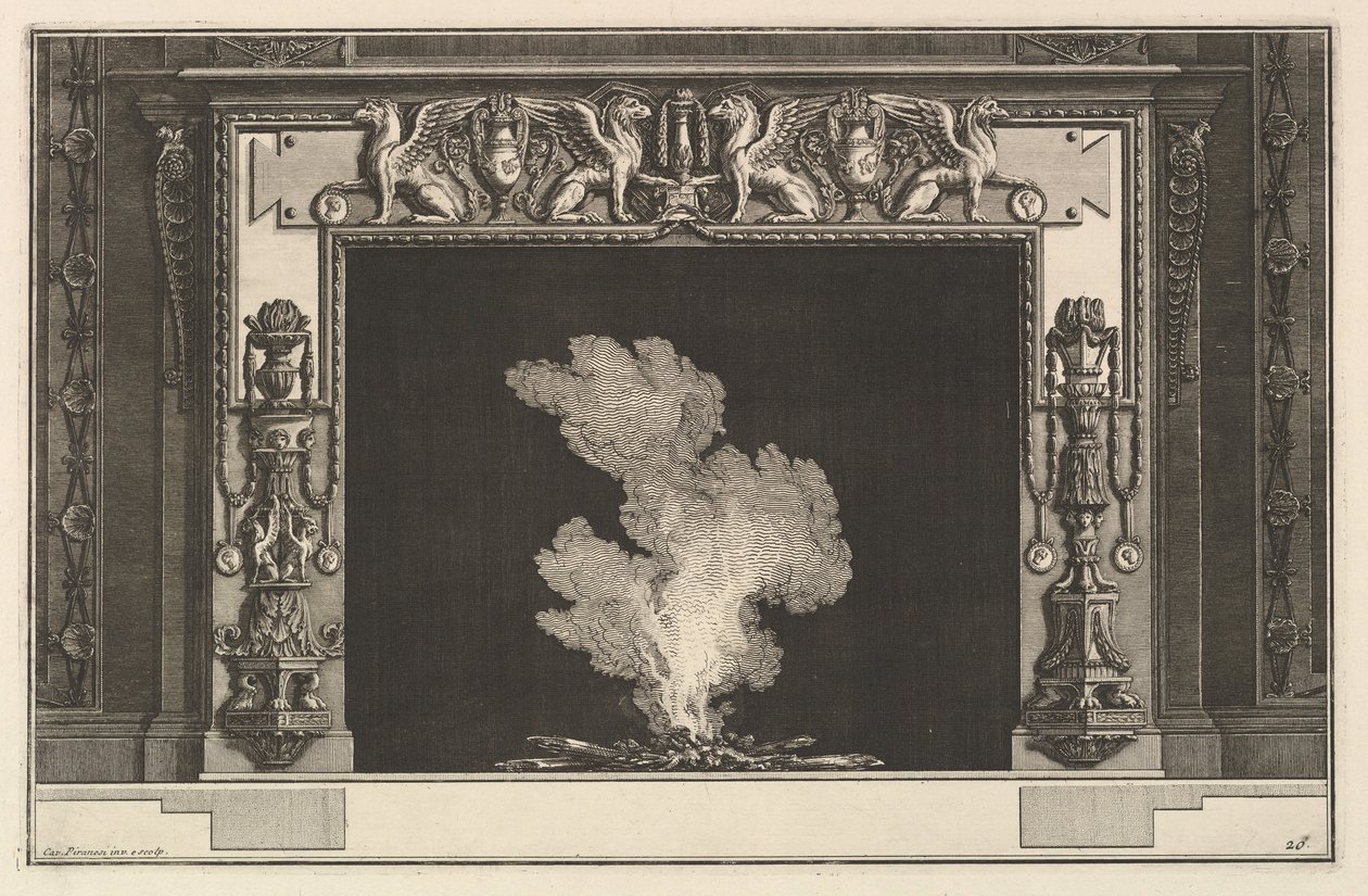 Cheminée : Griffons affrontés sur le linteau et candélabres sur les montants, ca. 1769 - Giovanni Battista Piranesi