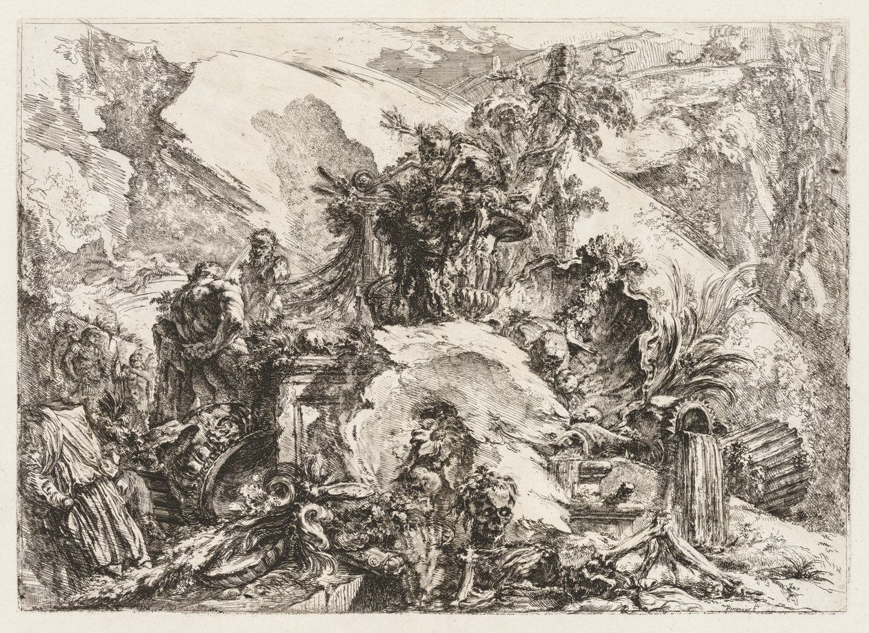 Groteschi : Ruines avec tête de mort et squelette - Giovanni Battista Piranesi