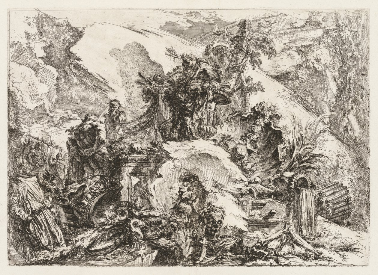 Groteschi : Ruines avec tête de mort et squelette - Giovanni Battista Piranesi