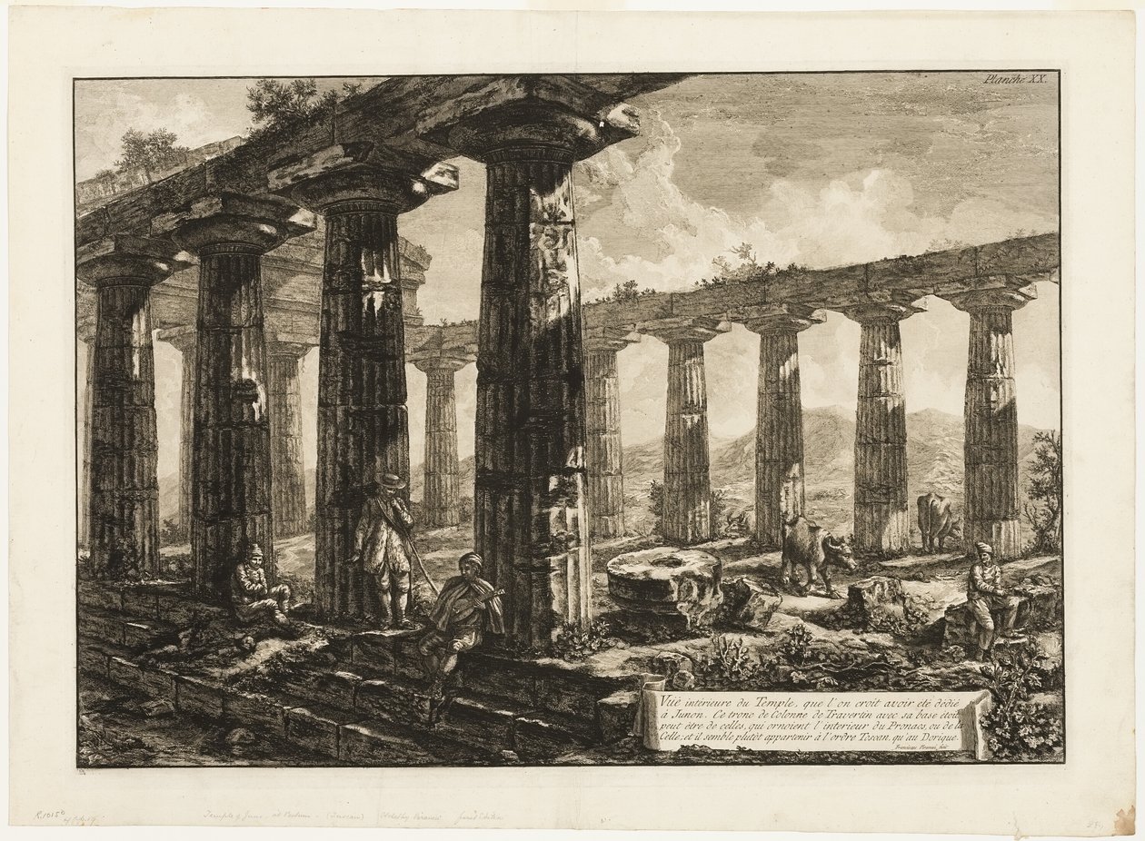 Vue intérieure du temple censé être dédié à Junon, de Différentes vues de Paestum - Giovanni Battista Piranesi