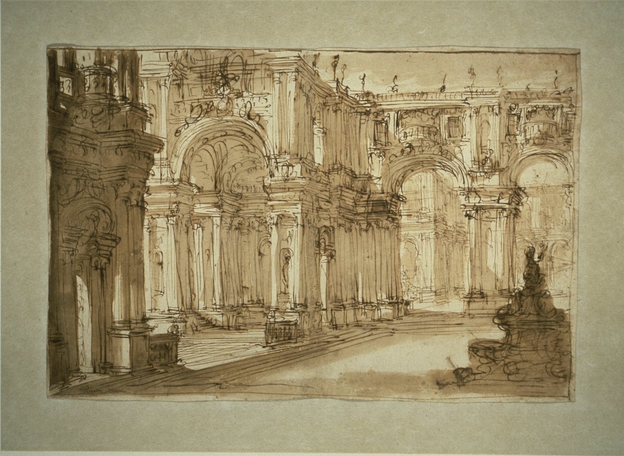 Cour de palais avec une fontaine - Giovanni Battista Piranesi