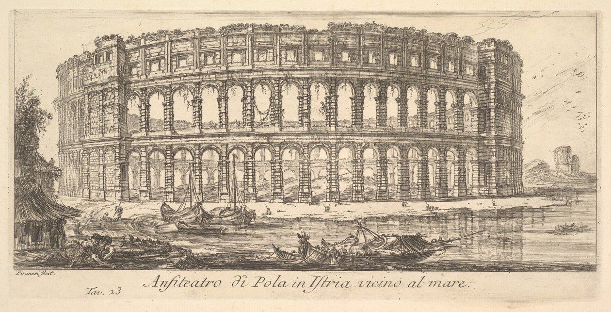 Planche 23 : Amphithéâtre de Pola en Istrie près de la mer Anfiteatro di Pola in Istria vi..., vers 1748 - Giovanni-Battista Piranesi