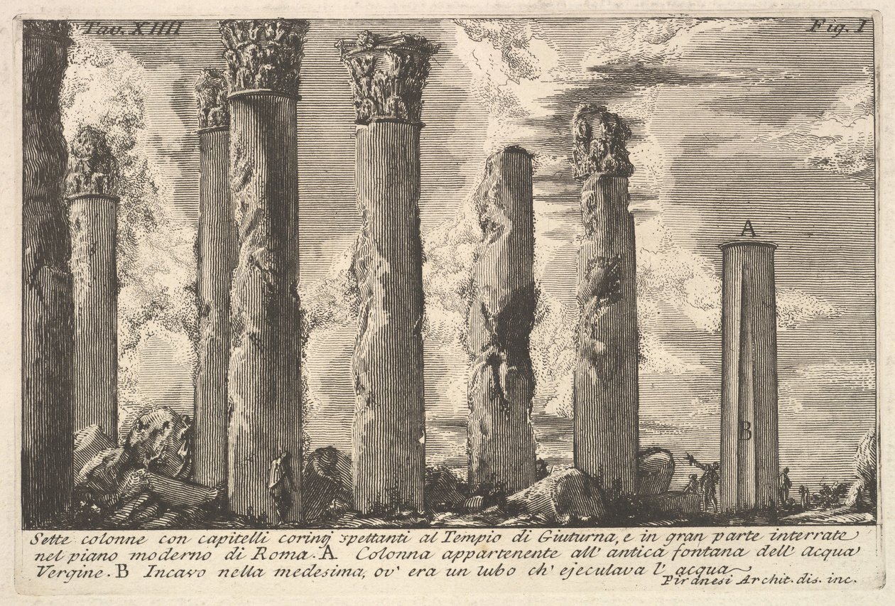 Sept colonnes du Temple de Juturna avec chapiteaux corinthiens..., XVIIIe siècle - Giovanni Battista Piranesi