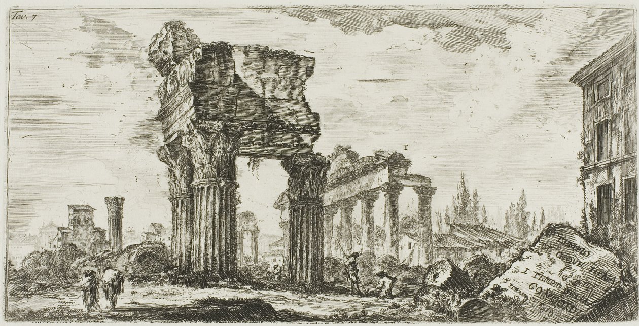 Temple de Jupiter Tonans [Jupiter le Tonnerre]. 1. Temple de la Concorde, planche 7 de Quelques vues des arcs de triomphe et autres monuments - Giovanni Battista Piranesi