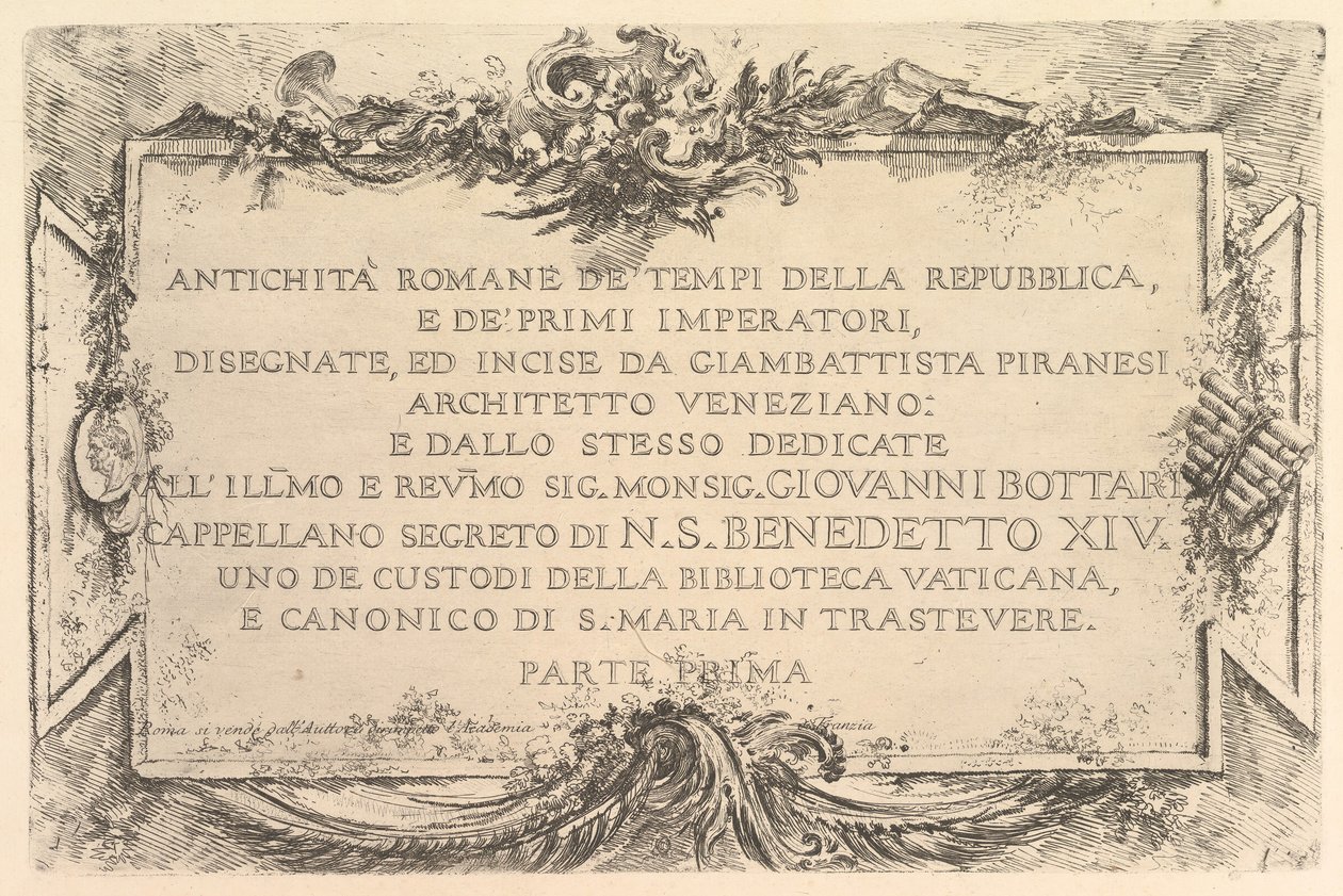 Page de titre : Antiquité romaine du temps de la République et des premiers empereurs, vers 1748 - Giovanni Battista Piranesi